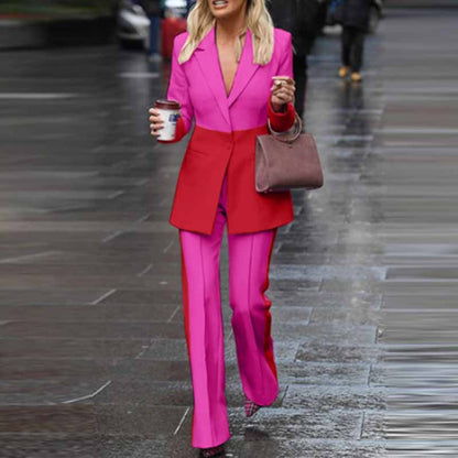 Women's Formal Two Piece Pantsuit Flare Bottoms Two Piece Suit Red Pantsuit Set