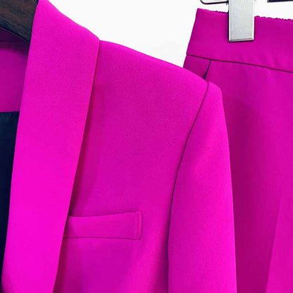 Women's Magenta Pantsuit Blazer+Long Pants Wedding Pantsuit for women