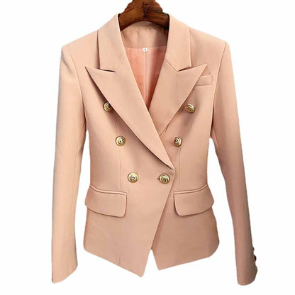 Women's Golden Lion Buttons Nude Pink Fitted Blazer Jacket