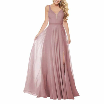 Long Simple Bridesmaid Dresses with Slit for Women Spaghetti Straps Prom Dresses