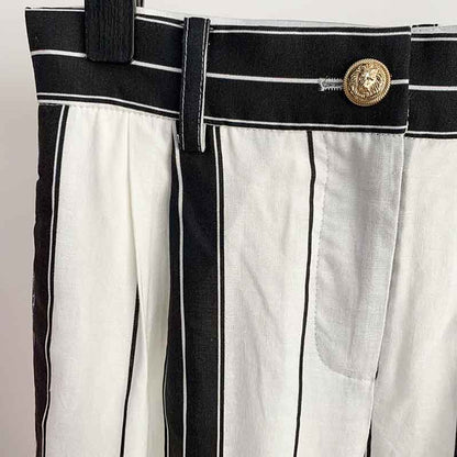Women's Black and White Striped Pants Suit
