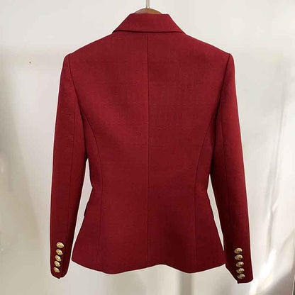 Women's Golden Lion Buttons Fitted Blazer Jacket Dark Red