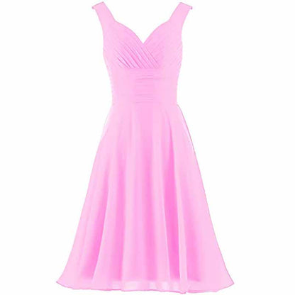 Women's V-Neck Chiffon Bridesmaid Dresses Short Prom Gown