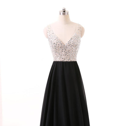 Black Prom Dress Long Beaded Formal Evening Gowns Sleeveless Wedding Dress