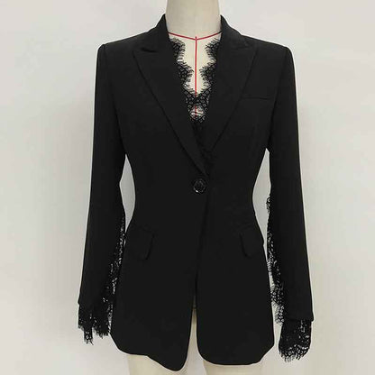 Womens Notched Lapel Pockets Button Work Office Blazer Jacket Suit
