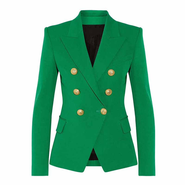 Women Emerald Green Coat Long Sleeves blazer jackets Double Breasted C ...