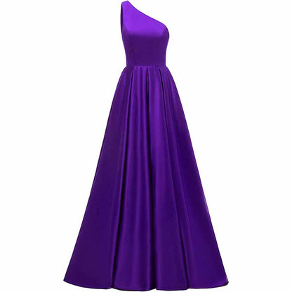 Women's One Shoulder Prom Dress Long Satin Formal Evening Ball Wedding Gowns