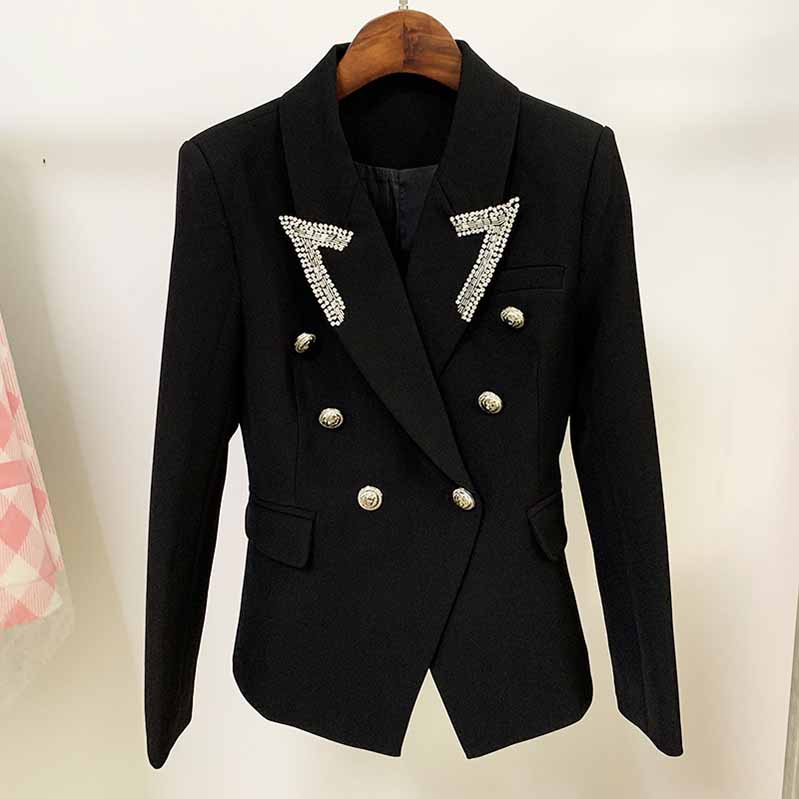 Womens Coat Double Breasted Lion Button Blazer with Metal Outwear