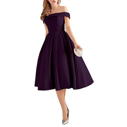 Women's Off Shoulder Satin A Line Short Homecoming Prom Dresses Whith Pocket