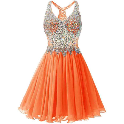 Women's Beaded Chiffon Homecoming Dresses Short Prom Gown Short Cocktail Party Dress