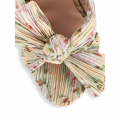 Women Pleated Knot Heeled Sandal with Ankle Strap Summer Bridesmaid Dress Shoes