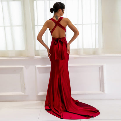 sd-hk Wine Red Cocktail Bodycon Gowns Backless Prom Dress