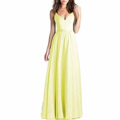 Women's V-Neck Pleated Chiffon Bridesmaid Dresses Long Prom Dress Evening Dress