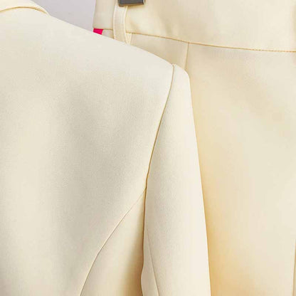 Women Hot Pink Light Beige Blazer + Flare Trousers Suit