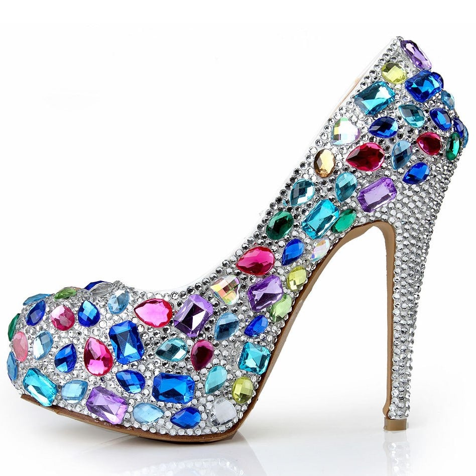 Colored Diamond Wedding Shoes Luxurious Bride Platform Heels – SD ...