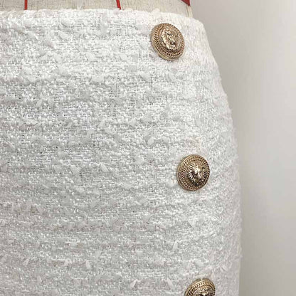 Hight Waisted White Formal Skirt Gold-tone Mini Skirt for Ladies