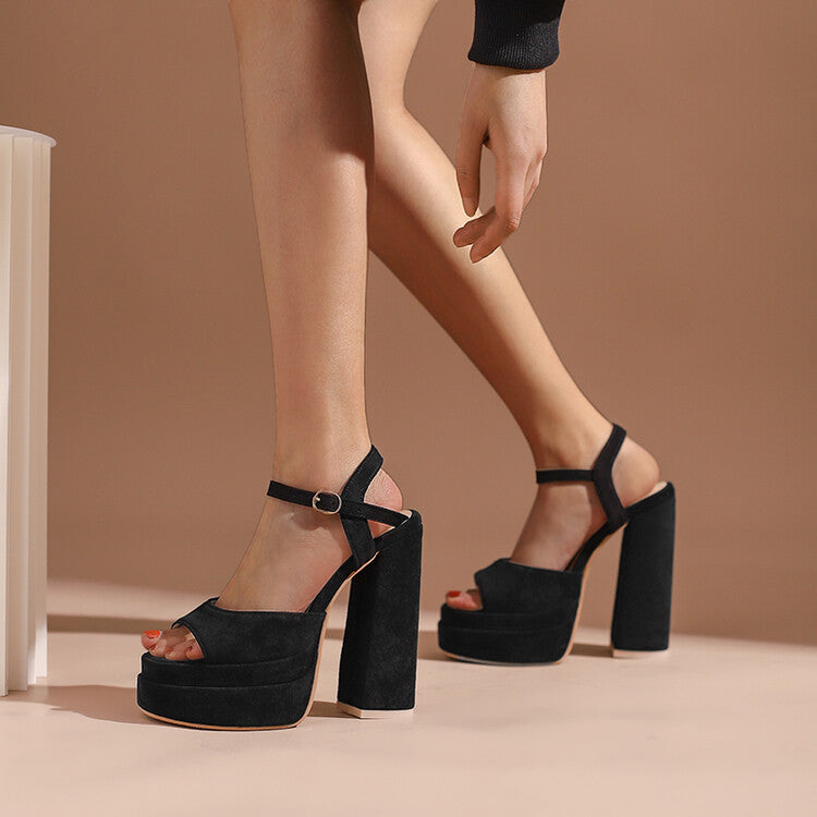 Women's Suede Sandals Platform Heels Dress Shoes Wedge Chunky Heels