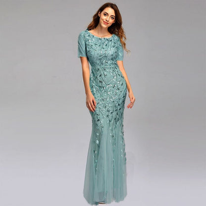 sd-hk Women's Plus Size Embroidery Mermaid Evening Party Maxi Dress