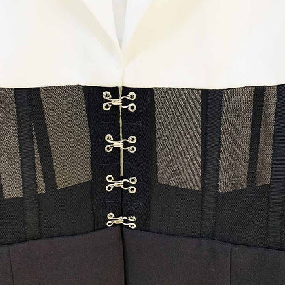 Women White Black Blazer + Flare Trousers Suit