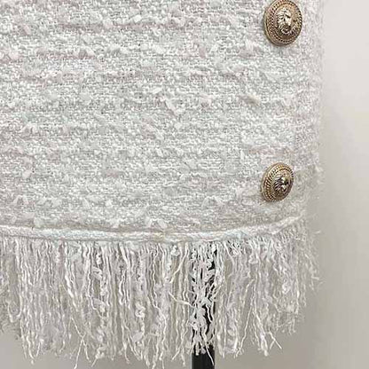 Hight Waisted White Formal Skirt Gold-tone Mini Skirt for Ladies