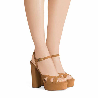 Women Platform Sandals Peep Toe Ankle Strap Heeled Shoes