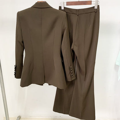 Women Fashion Pants Suit Blazer + Flare Trousers Two Piece Pantsuits