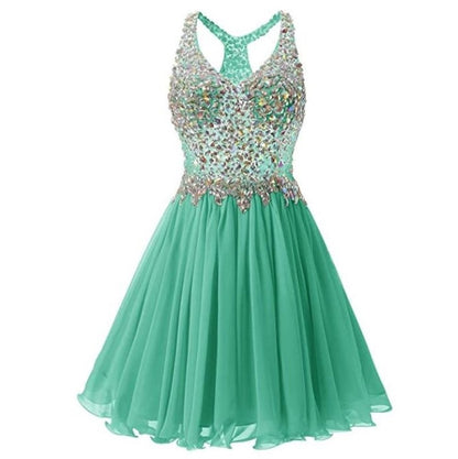 Women's Beaded Chiffon Homecoming Dresses Short Prom Gown Short Cocktail Party Dress