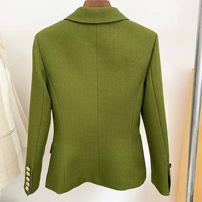 Women's Fitted Gold Lion Buttons Fitted Jacket Fluorescent Green Blazer