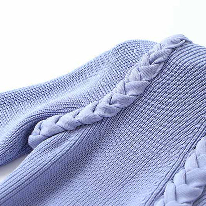 Women Lavender Button-up Knitted Minidress V Neck Mini ribbed-knit Dress