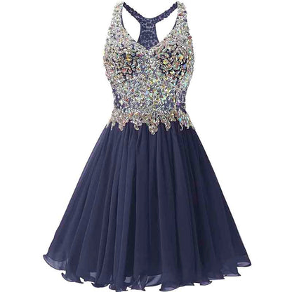 Women's Beaded Chiffon Homecoming Dresses Short Prom Gown Short Cocktail Party Dress