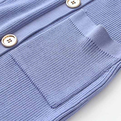 Women Lavender Button-up Knitted Minidress V Neck Mini ribbed-knit Dress