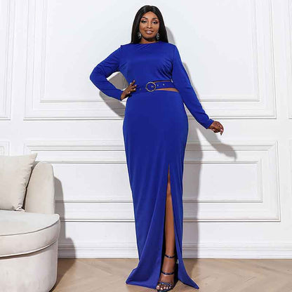 Women Plus Size Long Sleeve Floor Length Royal Evening Party Maxi Dress