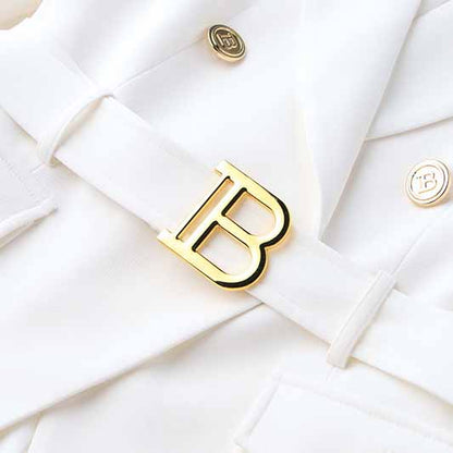 Women's Luxury Fitted Blazer Colorful Golden Lion Buttons Coat Belt Jacket