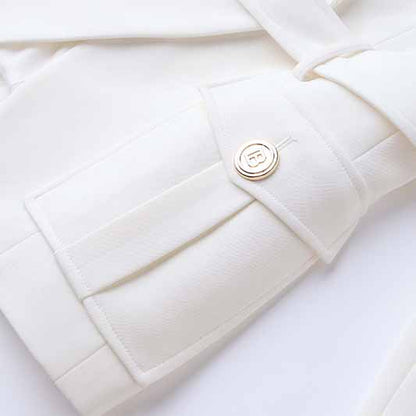 Women's Luxury Fitted Blazer Colorful Golden Lion Buttons Coat Belt Jacket