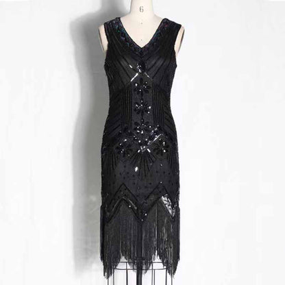 Women's Flapper Dresses 1920s V Neck Beaded Fringed Great Gatsby Dress