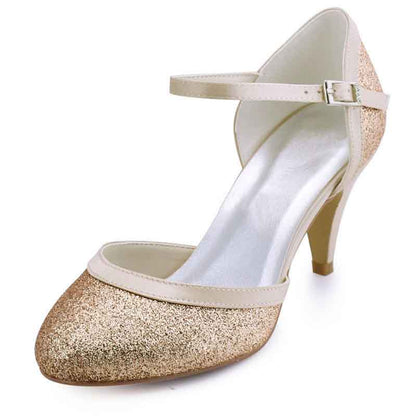 Sequin Wedding Shoes For Bride Block Heel Wedding Party Shoes