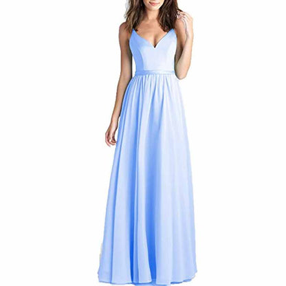 Women's V-Neck Pleated Chiffon Bridesmaid Dresses Long Prom Dress Evening Dress