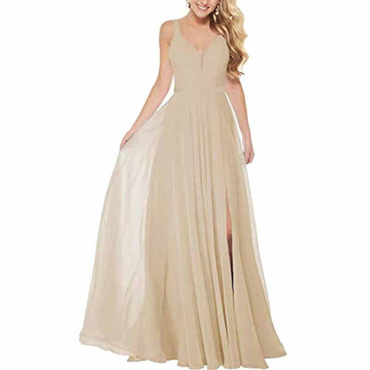 Long Simple Bridesmaid Dresses with Slit for Women Spaghetti Straps Prom Dresses