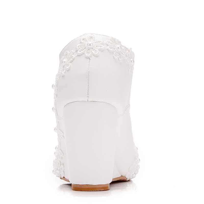 Wedding Platform Wedges Shoes Round Toe Lace Up Pumps Bridal Shoes
