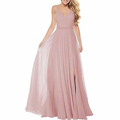 Long Simple Bridesmaid Dresses with Slit for Women Spaghetti Straps Prom Dresses