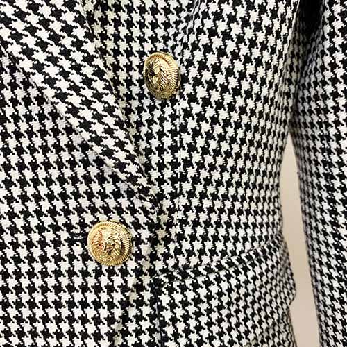 Women's Double Breasted Coat Check Long Sleeve Plaid Blazer Coat