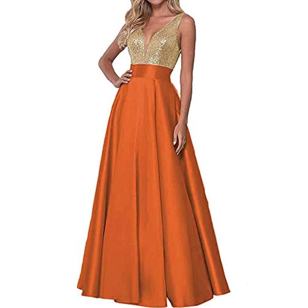 orange long prom dress