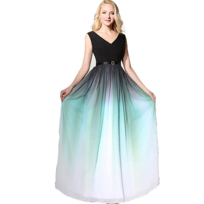 Women's Gradient Color Chiffon Formal Evening Dress Long Prom Gown