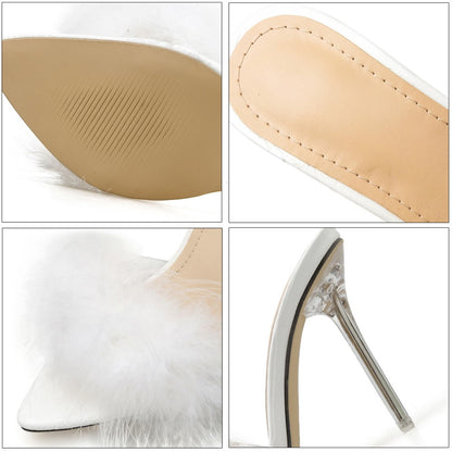 Tucomosi Women Point Toe Stiletto Pump Shoes with Plume