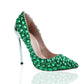 Rhinestone Pointed Toe Stiletto Heels Crystal Green Shoes Metal Heels