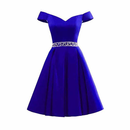 Satin Short Prom Dresses Mini Homecoming Dress Off Shoulder Gowns for Ladies