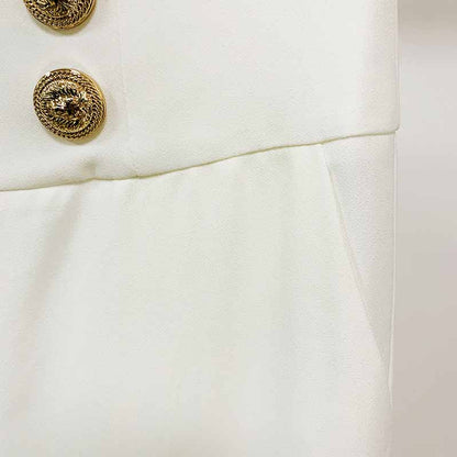 Women Hight Waisted Formal Pants Gold-tone Buttons Flare Trousers