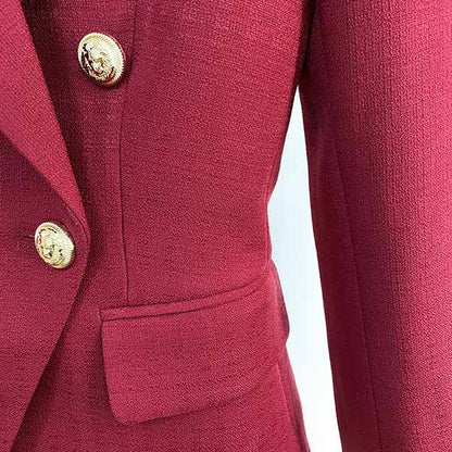 Women's Golden Lion Buttons Fitted Blazer Jacket Dark Red