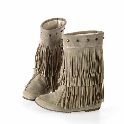 Women's Tassel Bootie Fringe Hidden Wedge Heel Ankle Boots