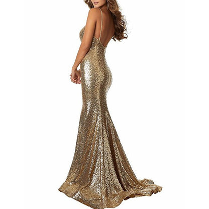 Women Sequin Gown Dress Bodycon Floor-Length Prom Gowns